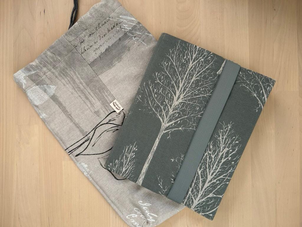 Handmade Limited Edition Fabric-Covered Journal with Integrated Pencil Case - Forest themed cover