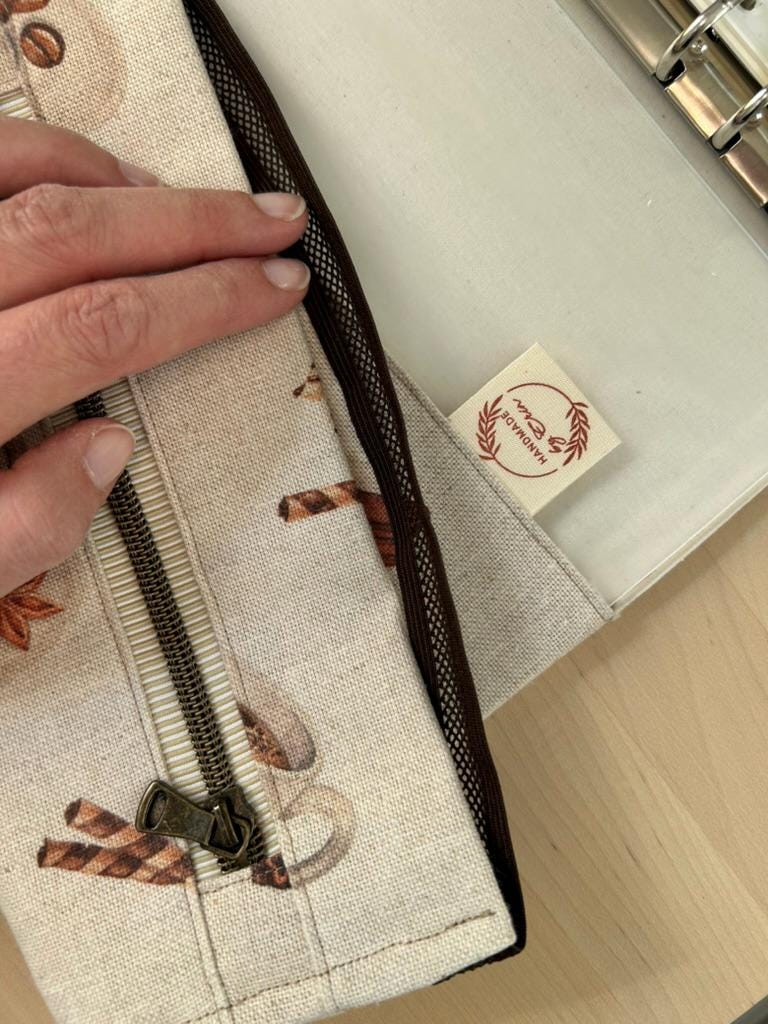Handmade Limited Edition Fabric-Covered Journal with Integrated Pencil Case - Coffee themed cover