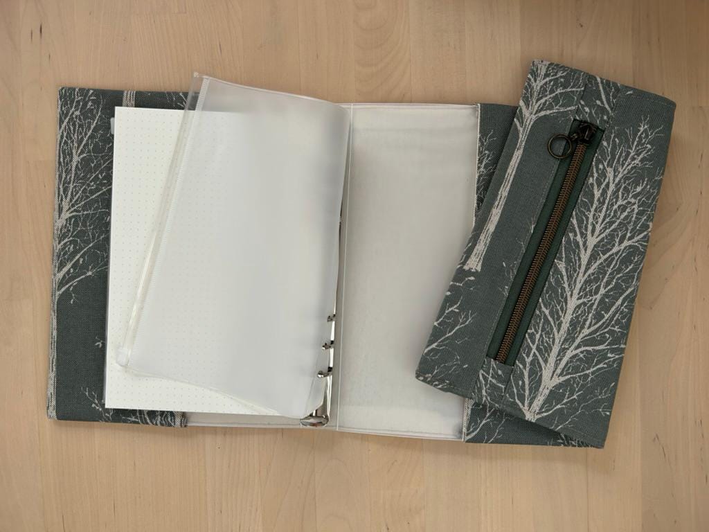 Handmade Limited Edition Fabric-Covered Journal with Integrated Pencil Case - Forest themed cover