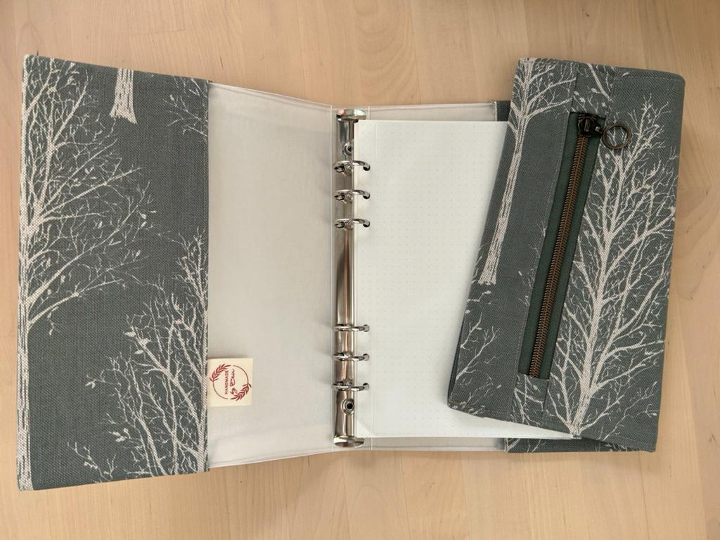 Handmade Limited Edition Fabric-Covered Journal with Integrated Pencil Case - Forest themed cover