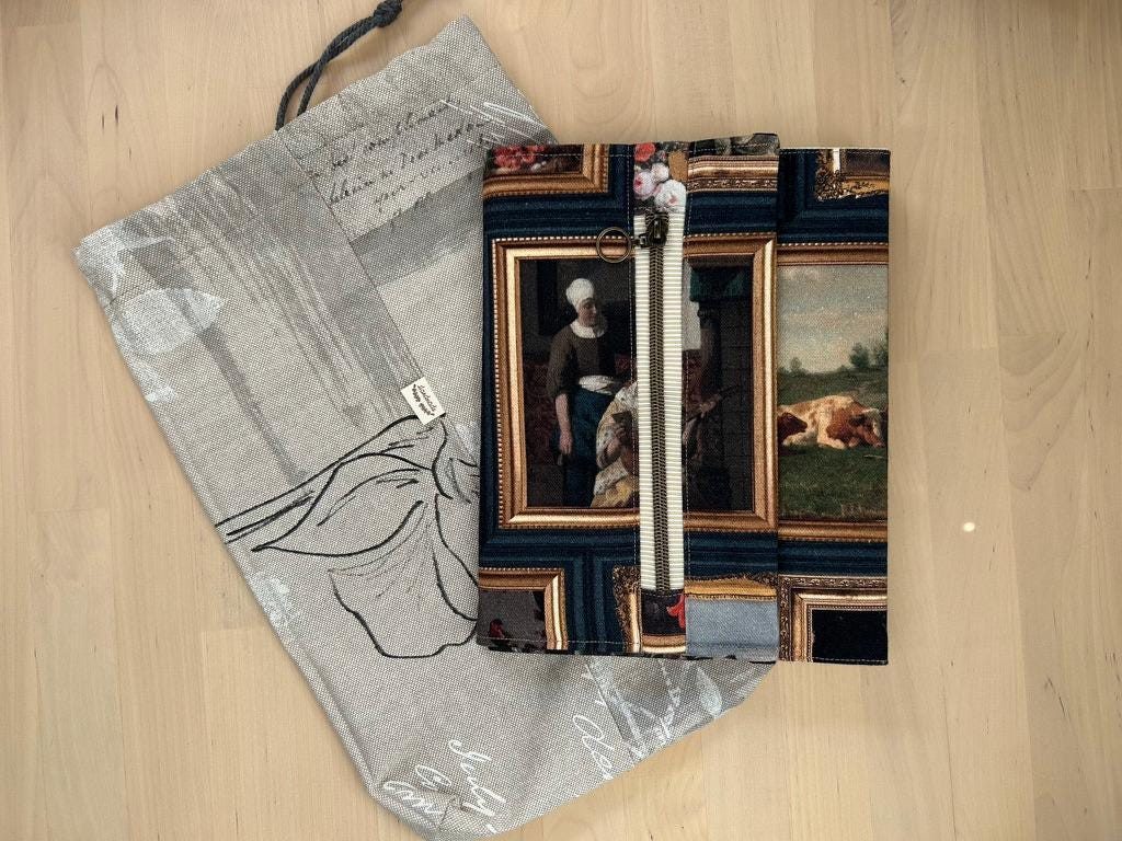 Handmade Limited Edition Fabric-Covered Journal with Integrated Pencil Case - Dutch masters Rijksmuseum themed cover