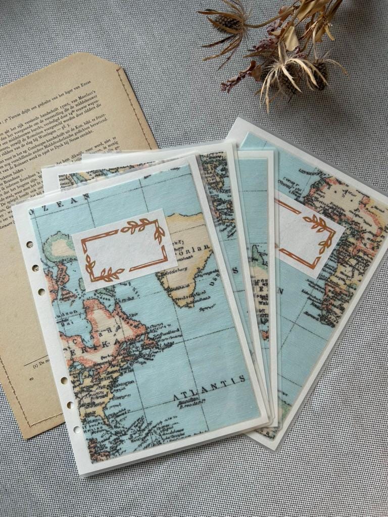 Handmade A5 Planner Dividers Set of 4 – World map theme