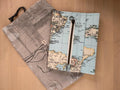 Handmade Limited Edition Fabric-Covered Journal with Integrated Pencil Case - World map cover