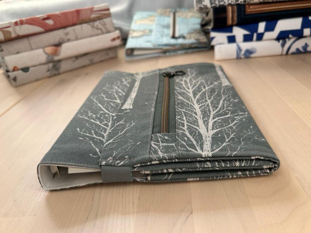 Handmade Limited Edition Fabric-Covered Journal with Integrated Pencil Case - Forest themed cover