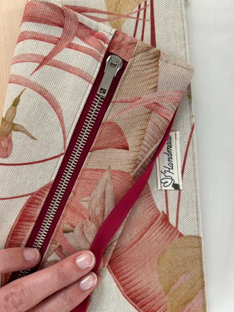Handmade Limited Edition Fabric-Covered Journal with Integrated Pencil Case - Tropical parrots themed cover