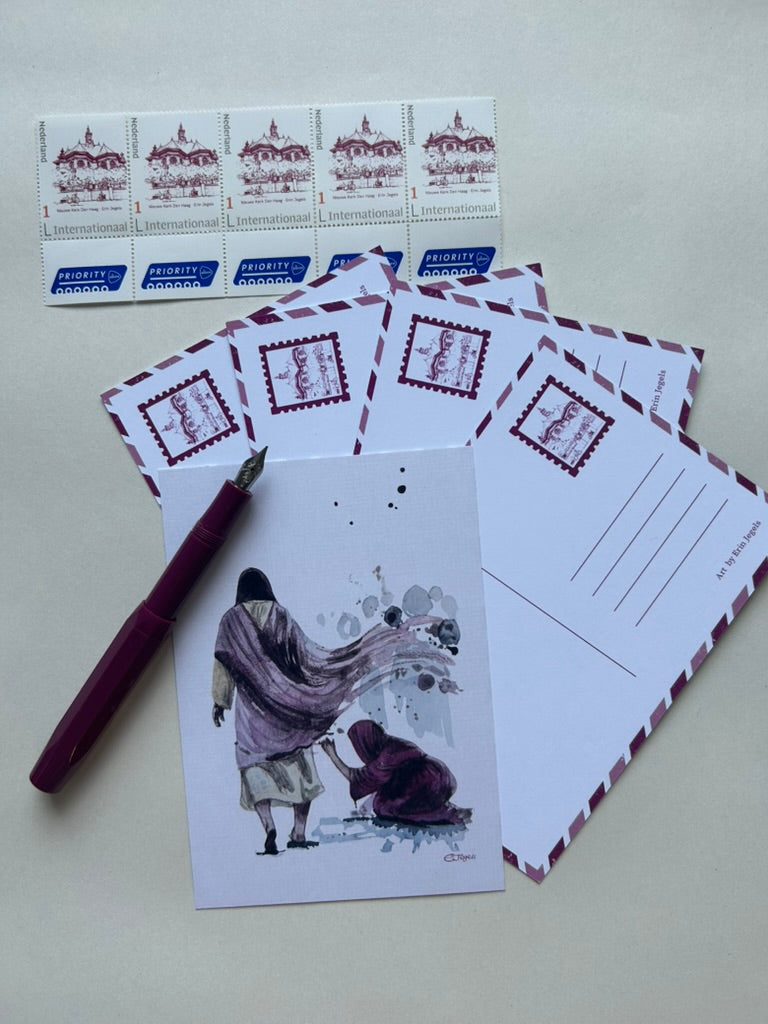 Set of 5 Original Postcards and 5 custom international stamps - Devotional Collection