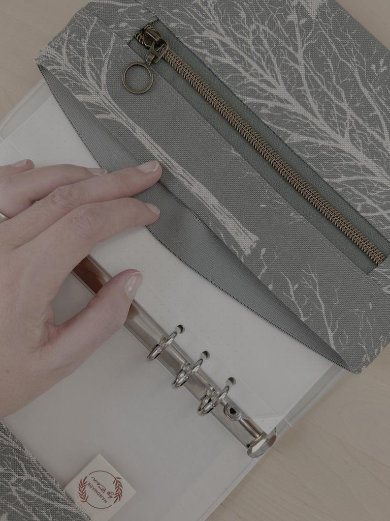 Handmade Limited Edition Fabric-Covered Journal with Integrated Pencil Case - Forest themed cover