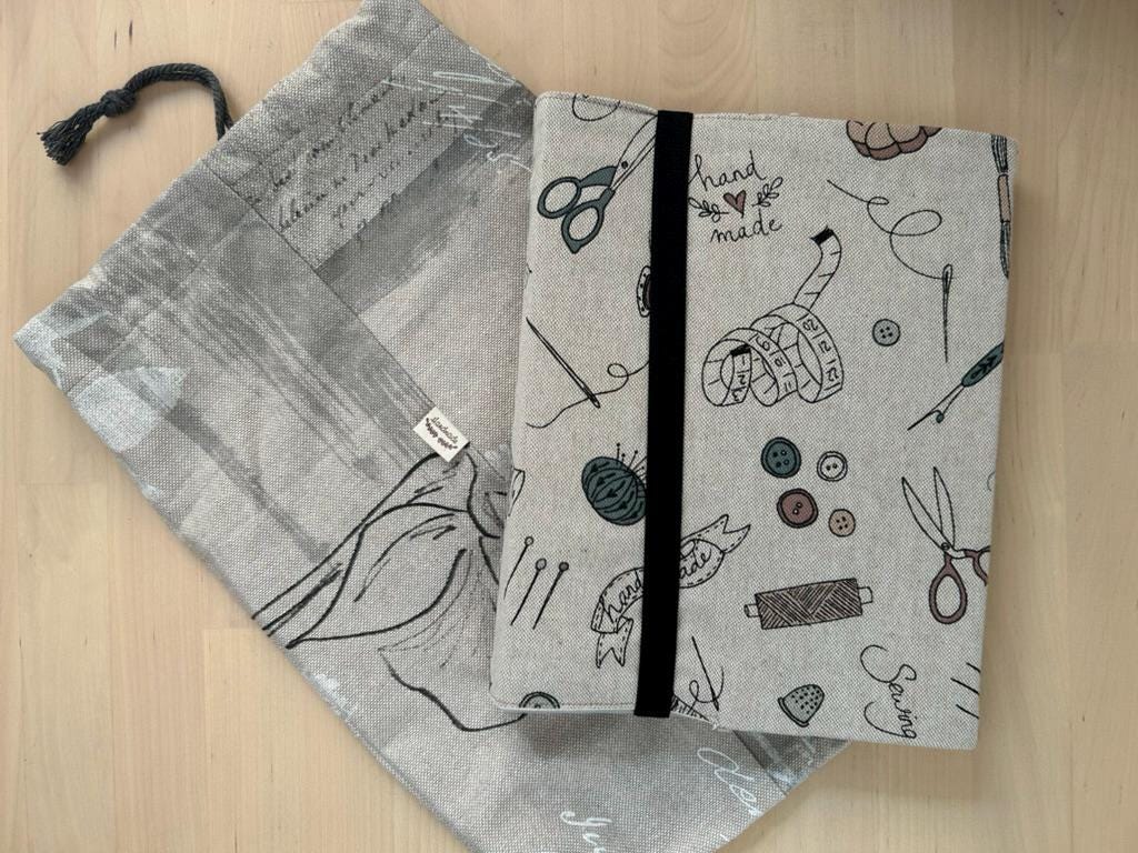 Handmade Limited Edition Fabric-Covered Journal with Integrated Pencil Case - Sewing themed cover