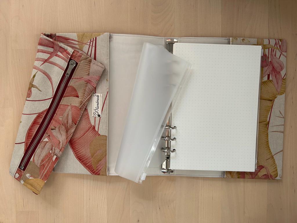 Handmade Limited Edition Fabric-Covered Journal with Integrated Pencil Case - Tropical parrots themed cover