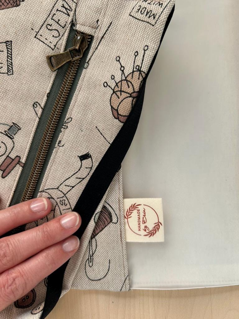 Handmade Limited Edition Fabric-Covered Journal with Integrated Pencil Case - Sewing themed cover