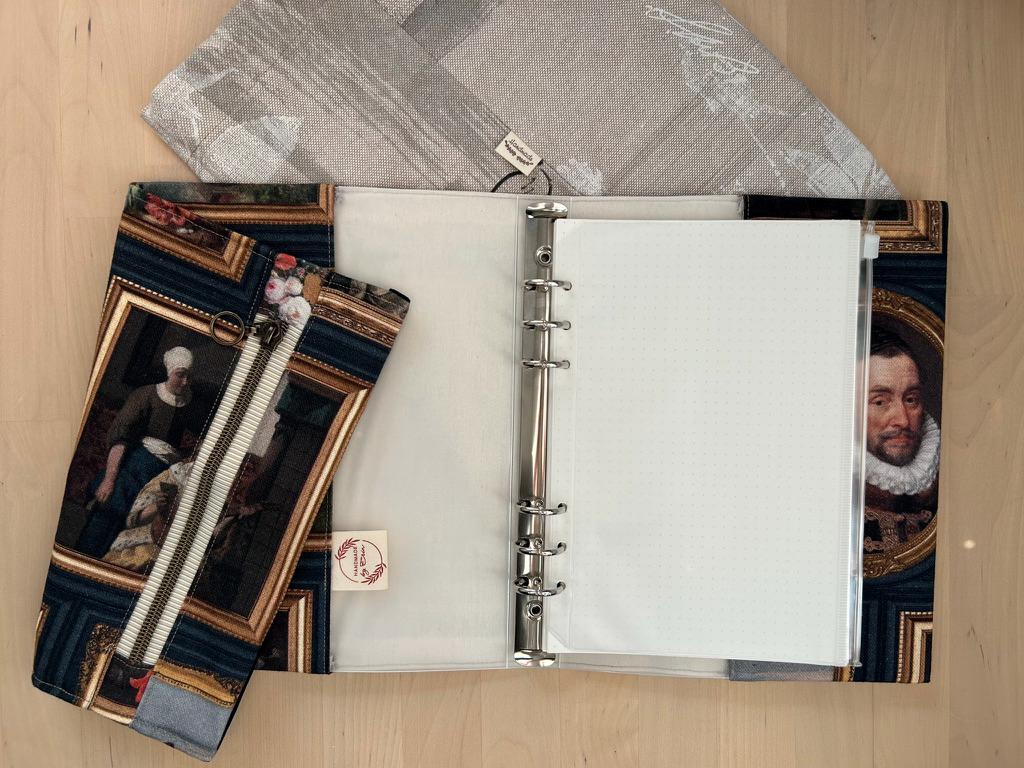 Handmade Limited Edition Fabric-Covered Journal with Integrated Pencil Case - Dutch masters Rijksmuseum themed cover