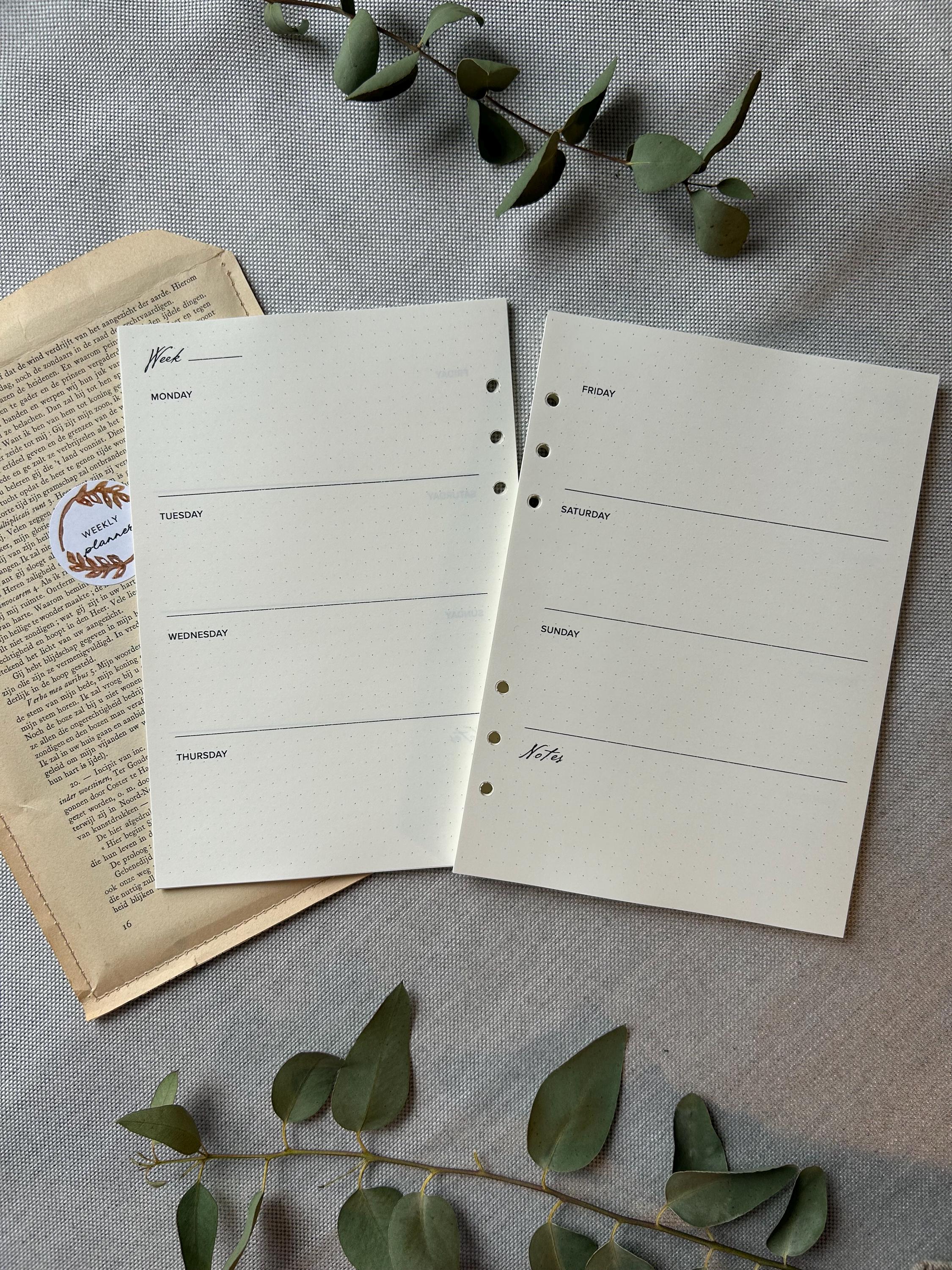 Weekly Planner – A5 Undated Week-to-View Inserts